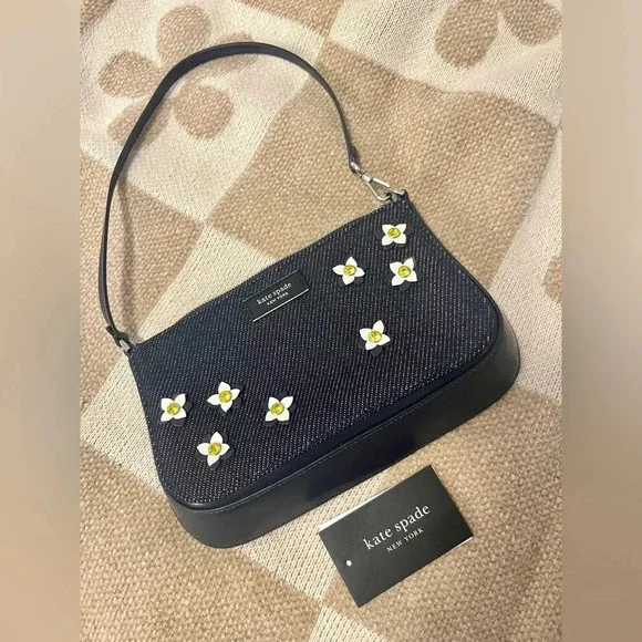 Sam Icon Floral Embellished Denim Mini Pochette